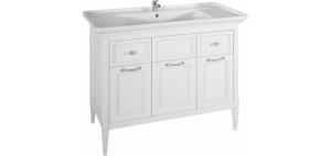 Тумба с раковиной ASB-Woodline Гранда 105 белая, патина серебро