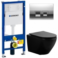 Комплект Система инсталляции Geberit Duofix UP100 458.103.00.1 + унитаз Esbano Azalea matt black безободковый с сиденьем