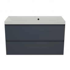 Тумба с раковиной Style Line Манхэттен 100 подвесная, графит, раковина Florentina Астория 100 жасмин