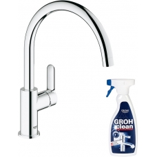 Смеситель Grohe BauEdge 31367000 для кухонной мойки + Средство для очистки Grohe Grohclean 48166000